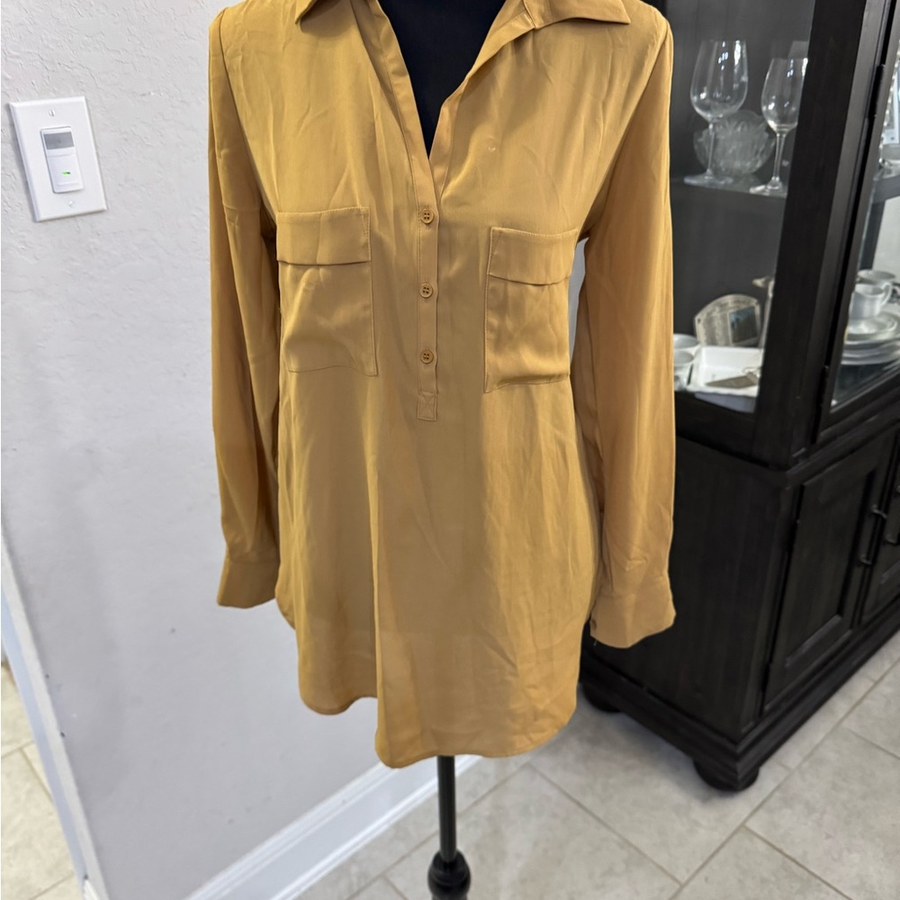 Women's Mustard Button-Up Blouse